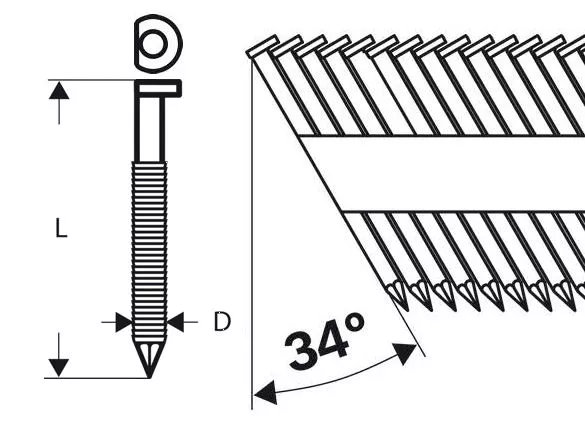 clous tête D 34° annelés galvanisés pour GSN 90-34 DK BOSCH